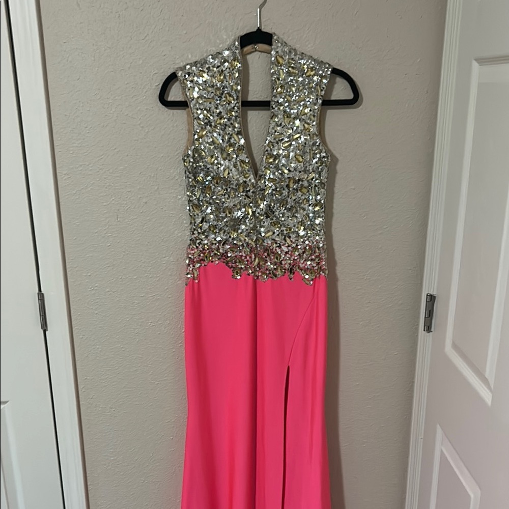 Mac Duggal Pink and Silver Prom Dress